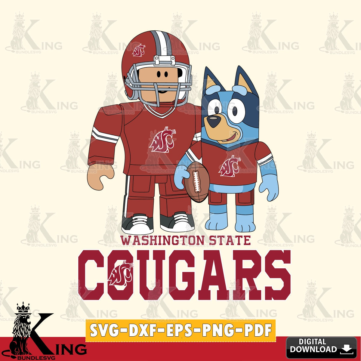 Washington State Cougars Roblox & Bluey Football SVG file , NCAA Cricut, File cut , Digital Download , PDF File