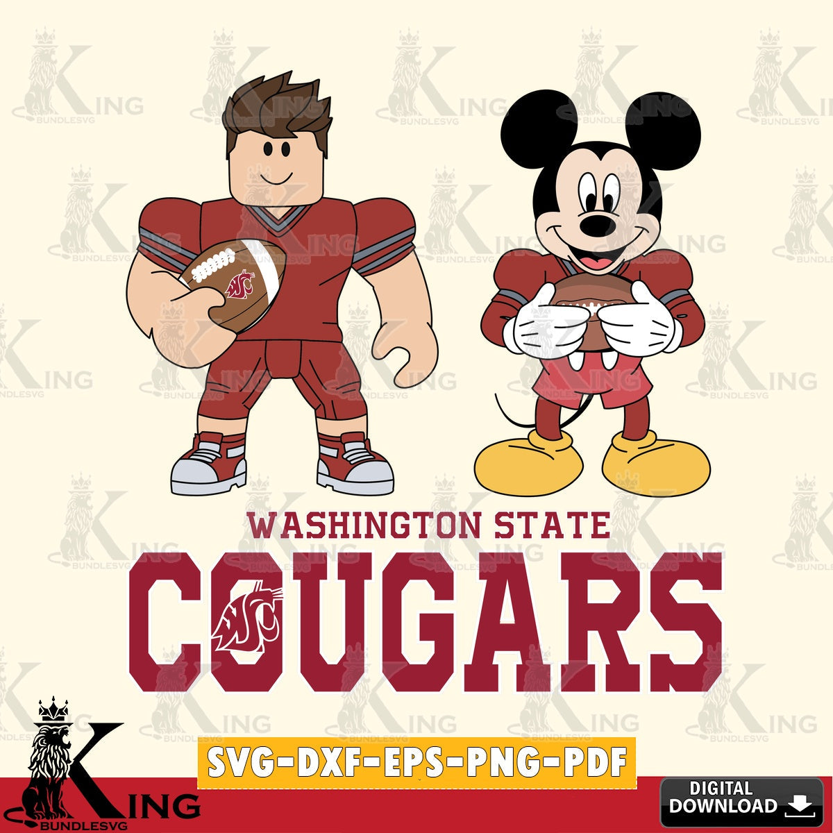 Washington State Cougars Roblox & Mickey Football SVG file , NCAA Cricut, File cut , Digital Download , PDF File