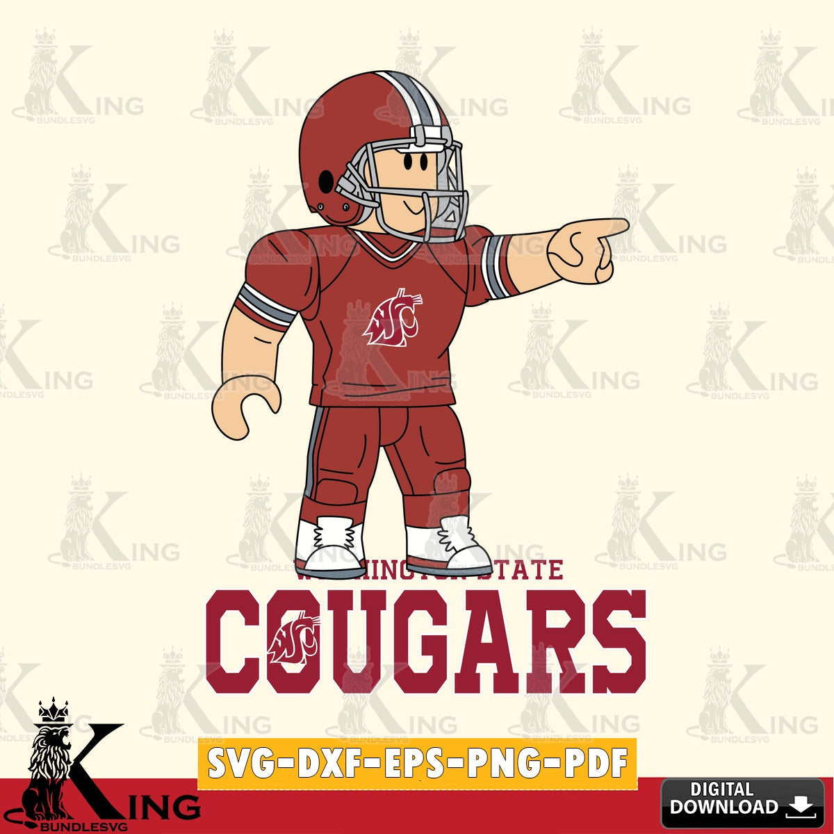 Washington State Cougars Roblox Player Football SVG file , NCAA Cricut, File cut , Digital Download , PDF File