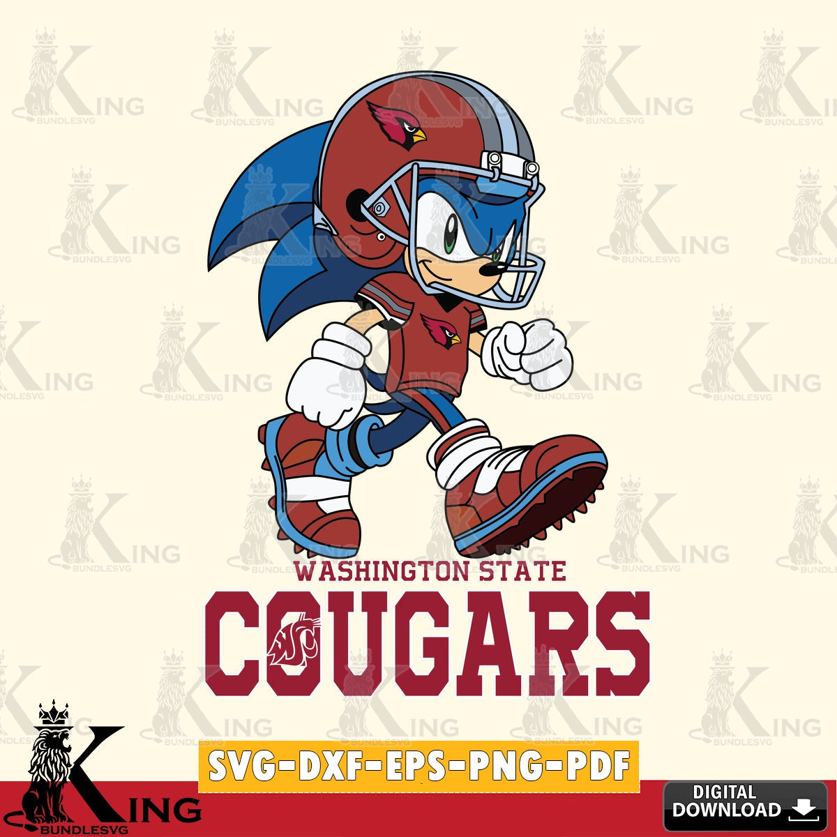 Washington State Cougars Sonic Ready Football SVG file, Vector , Digital Download , PDF File , Instant Download