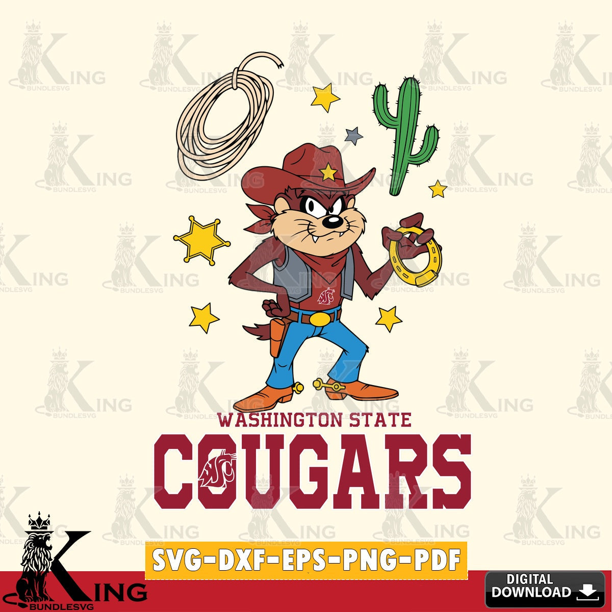 Washington State Cougars Taz Cowboy Western SVG file, Cut file , Digital Download , Instant Download, Taz svg, NCAA svg