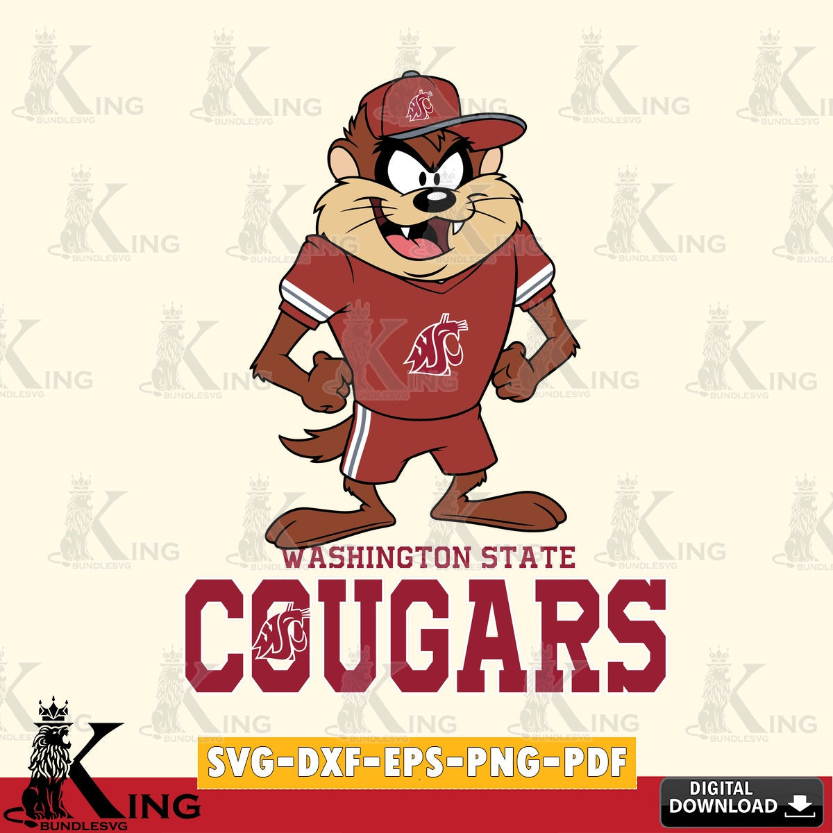 Washington State Cougars Taz Standing Pose SVG file, Cut file , Digital Download , Instant Download, Taz svg, NCAA svg