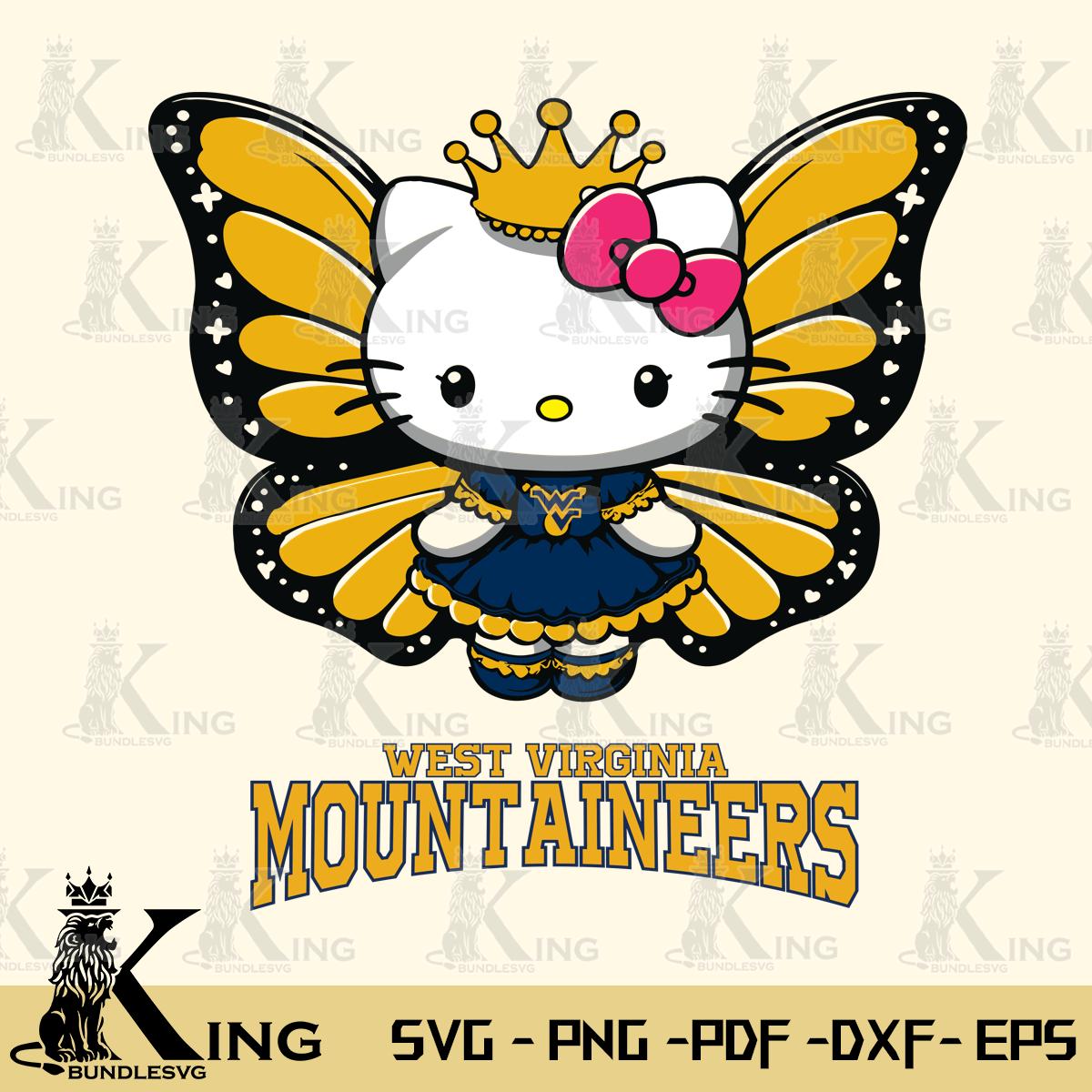 West Virginia Mountaineers Kitty Wings & Flowers Svg Eps Dxf Png File, Digital Download