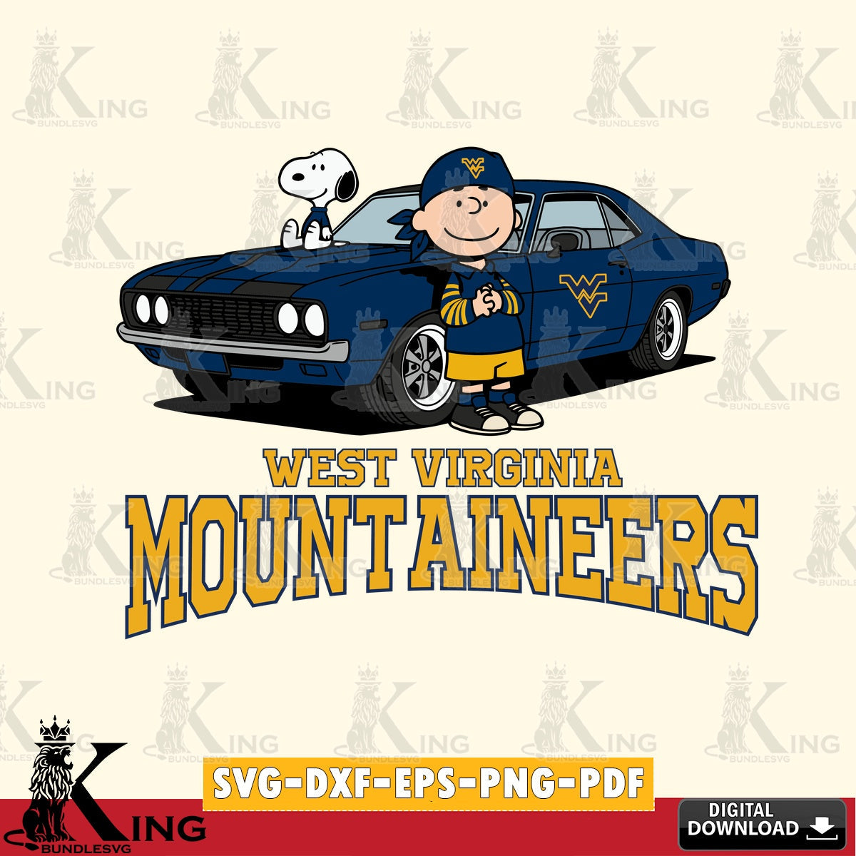 West Virginia Mountaineers Peanuts Muscle Car SVG, Cricut, Cut file , Digital Download , Instant Download, Peanuts svg, NCAA svg, Football svg, Sport svg