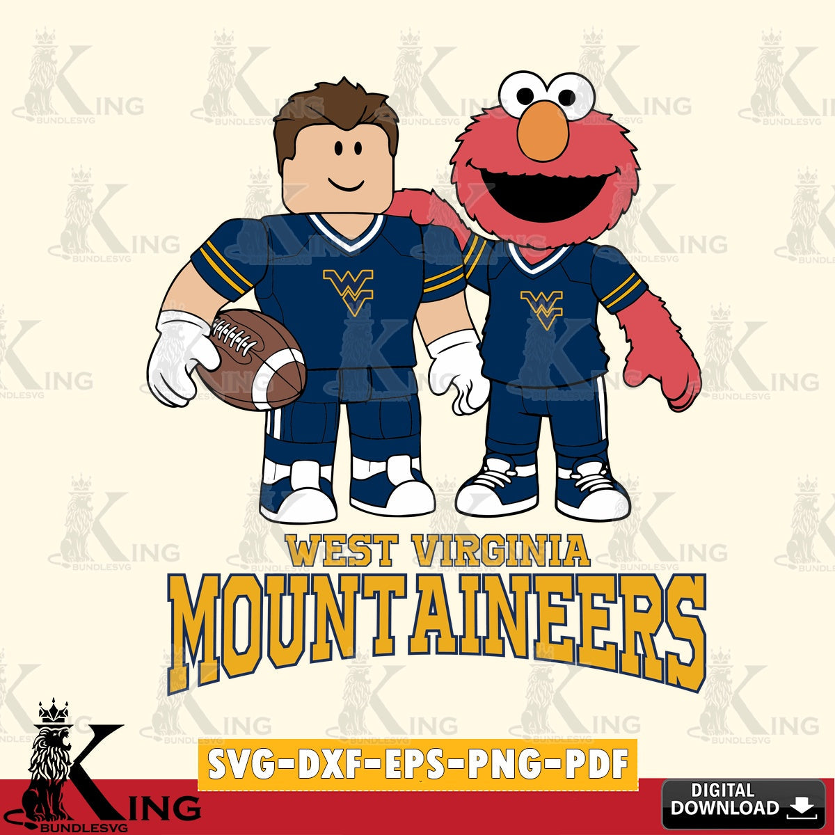 West Virginia Mountaineers Roblox & Elmo Football SVG file , NCAA Cricut, File cut , Digital Download , PDF File