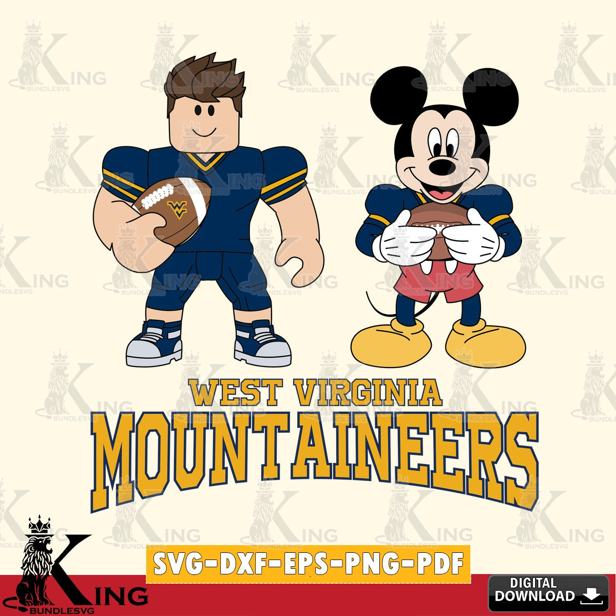 West Virginia Mountaineers Roblox & Mickey Football SVG file , NCAA Cricut, File cut , Digital Download , PDF File