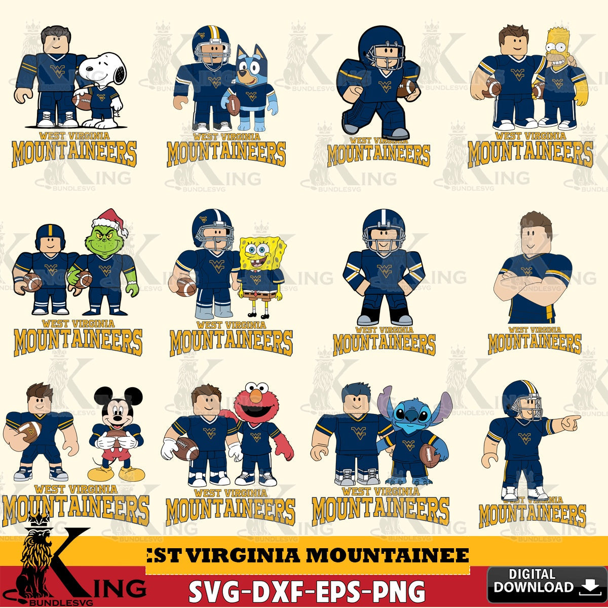 West Virginia Mountaineers Roblox With Friends football NCAA Bundle SVG file , NCAA Cricut, File cut , Digital Download , PDF File