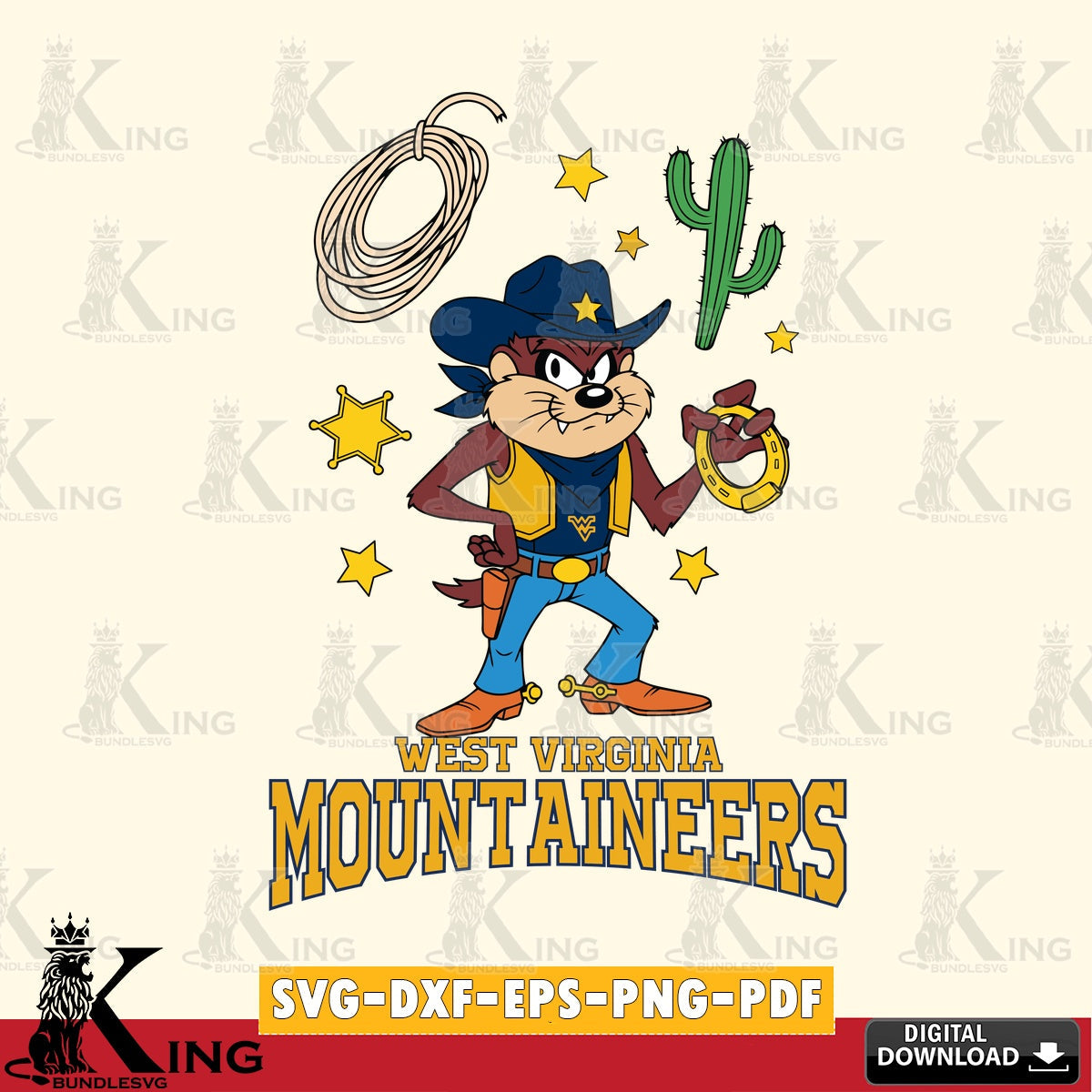 West Virginia Mountaineers Taz Cowboy Western SVG file, Cut file , Digital Download , Instant Download, Taz svg, NCAA svg