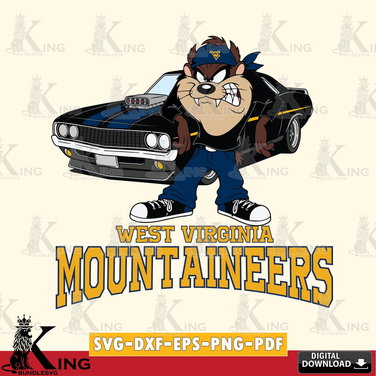 West Virginia Mountaineers Taz Racing Car SVG file, Cut file , Digital Download , Instant Download, Taz svg, NCAA svg