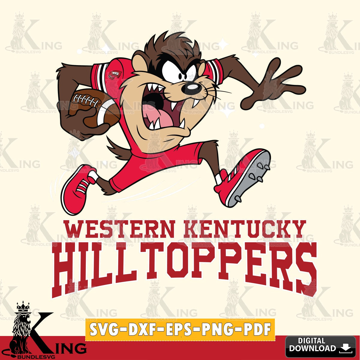 Western Kentucky Hilltoppers Angry Taz Football SVG file, Cut file , Digital Download , Instant Download, Taz svg, NCAA svg