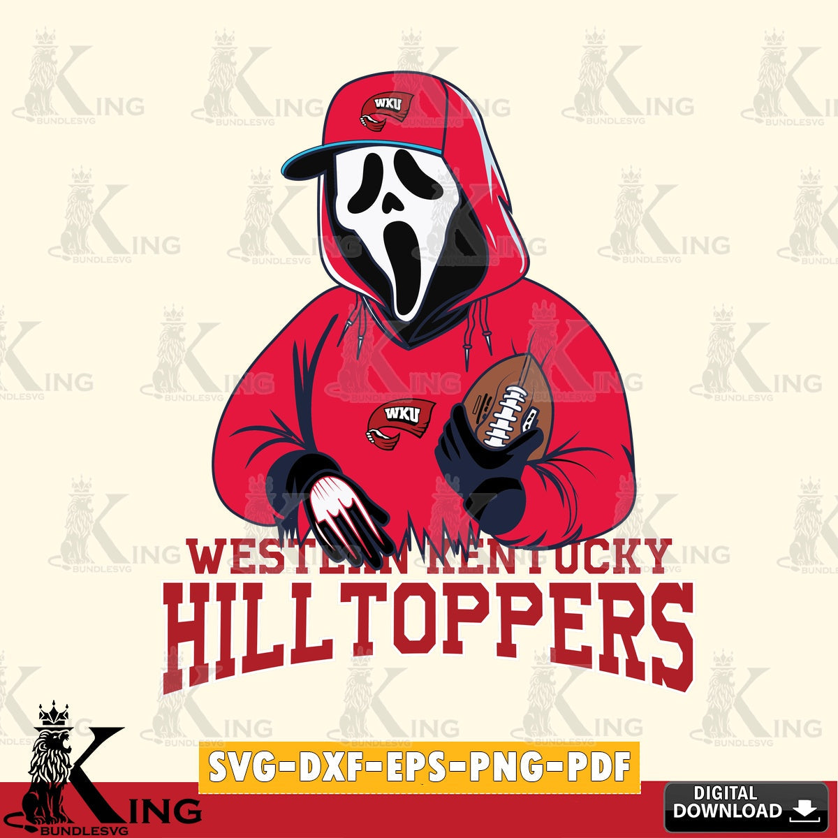 Custom design featuring Western Kentucky Hilltoppers Ghostface Scream football player, a crafting file for iron-on transfer and