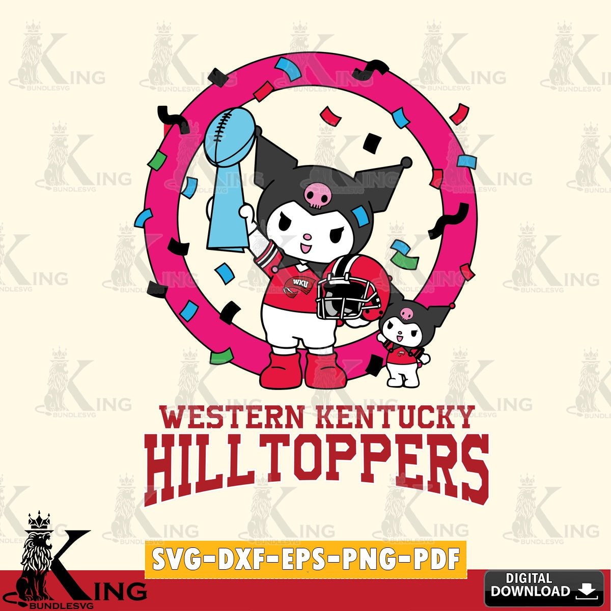 Western Kentucky Hilltoppers Kuromi Football Champion SVG file, Cricut, Cut file , Digital Download , Instant Download, Sanrio svg, Clipart