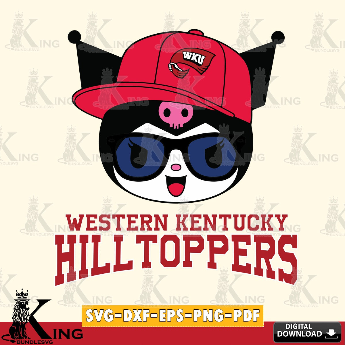 Western Kentucky Hilltoppers Kuromi Football Cool SVG file, Cricut, Cut file , Digital Download , Instant Download, Sanrio svg, Clipart