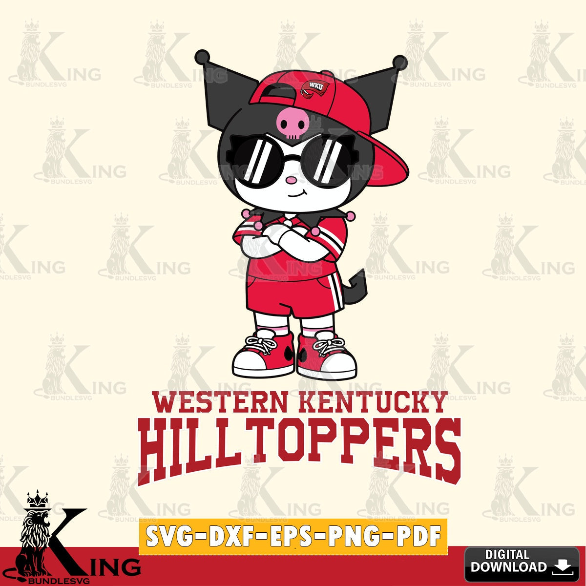 Western Kentucky Hilltoppers Kuromi Football Jersey SVG file, Cricut, Cut file , Digital Download , Instant Download, Sanrio svg, Clipart