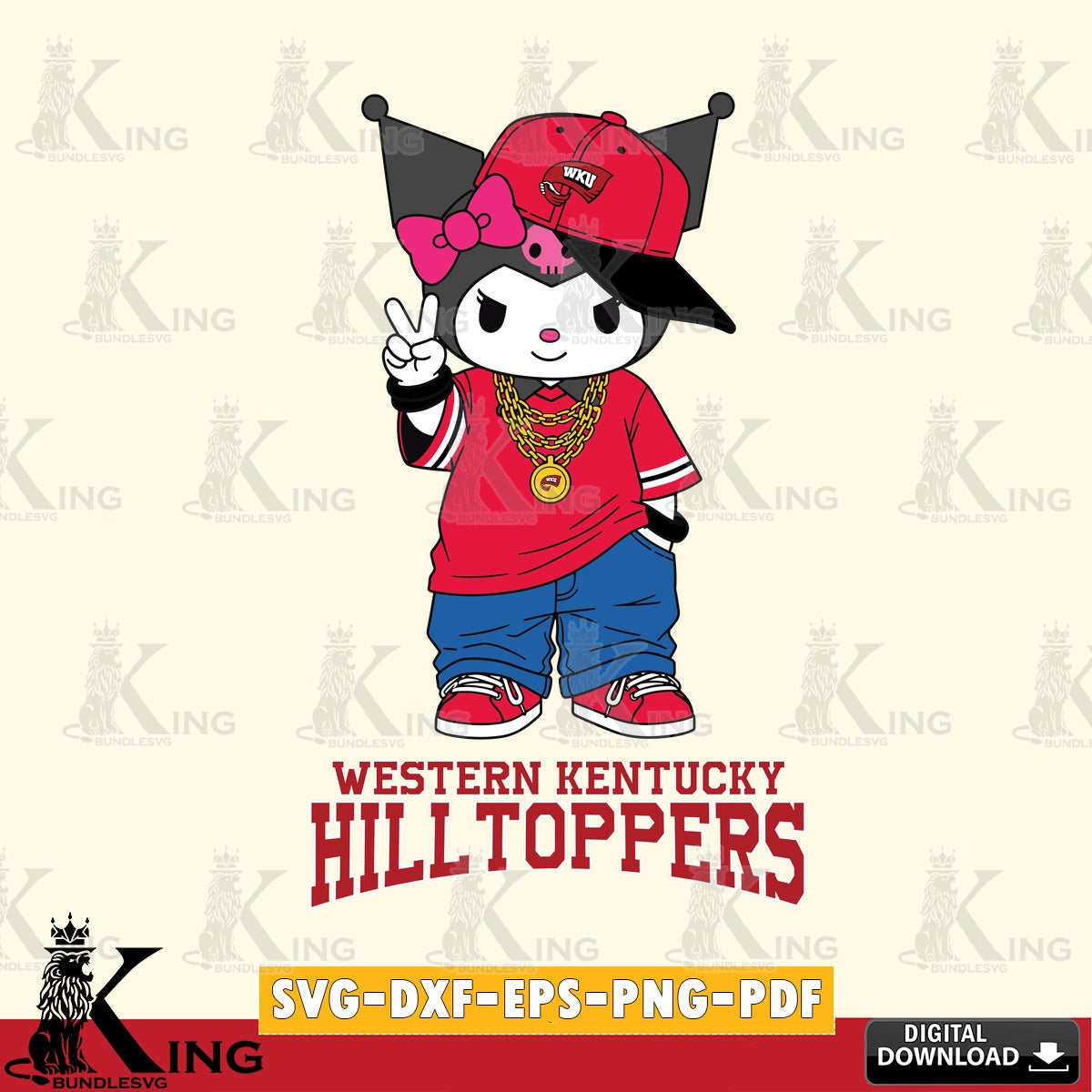 Western Kentucky Hilltoppers Kuromi Streetwear Style SVG file, Cricut, Cut file , Digital Download , Instant Download, Sanrio svg, Clipart