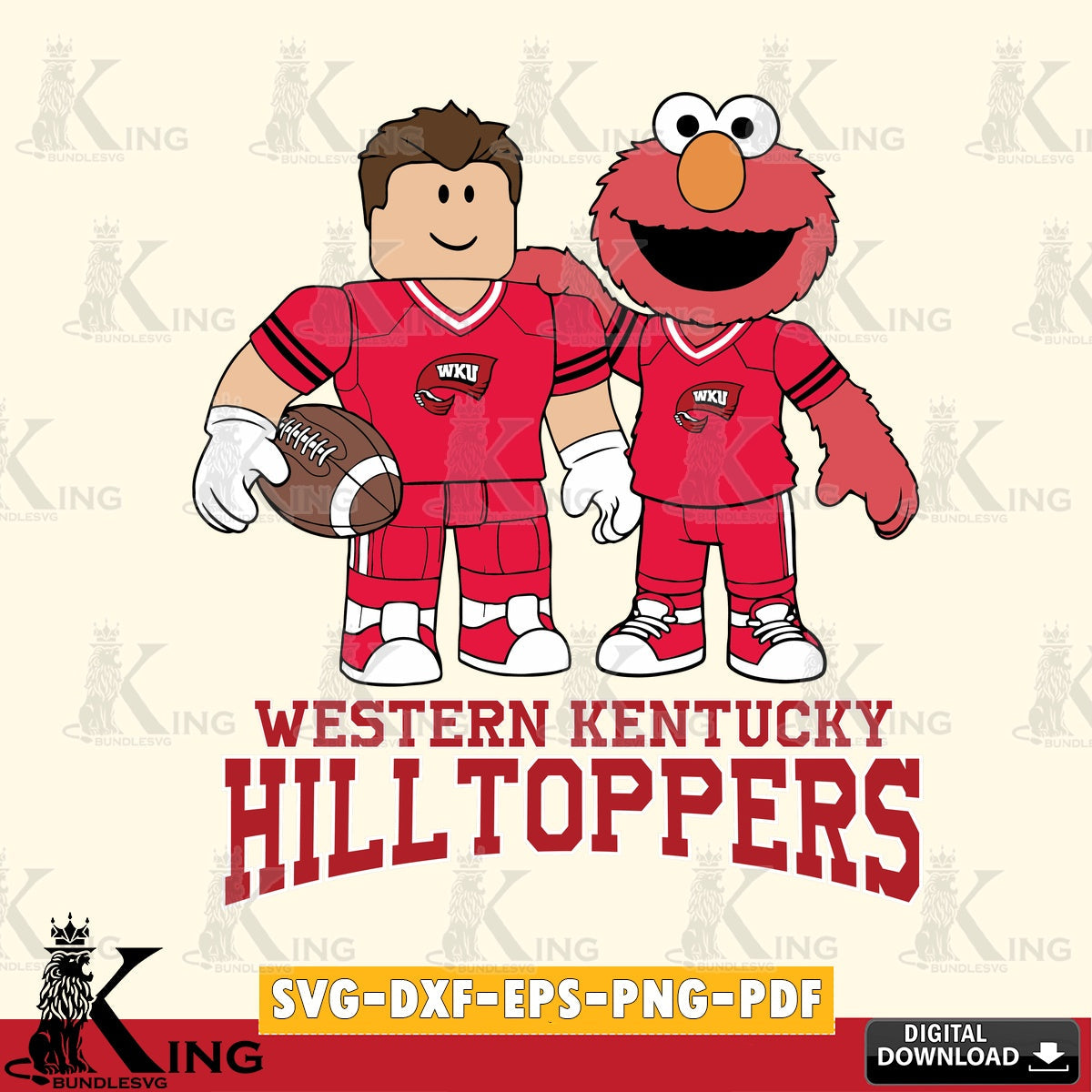 Western Kentucky Hilltoppers Roblox & Elmo Football SVG file , NCAA Cricut, File cut , Digital Download , PDF File