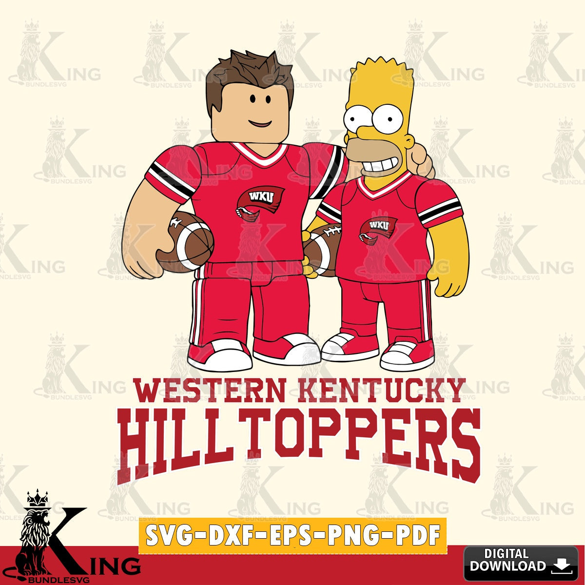 Western Kentucky Hilltoppers Roblox & Homer Simpson Football SVG file , NCAA Cricut, File cut , Digital Download , PDF File