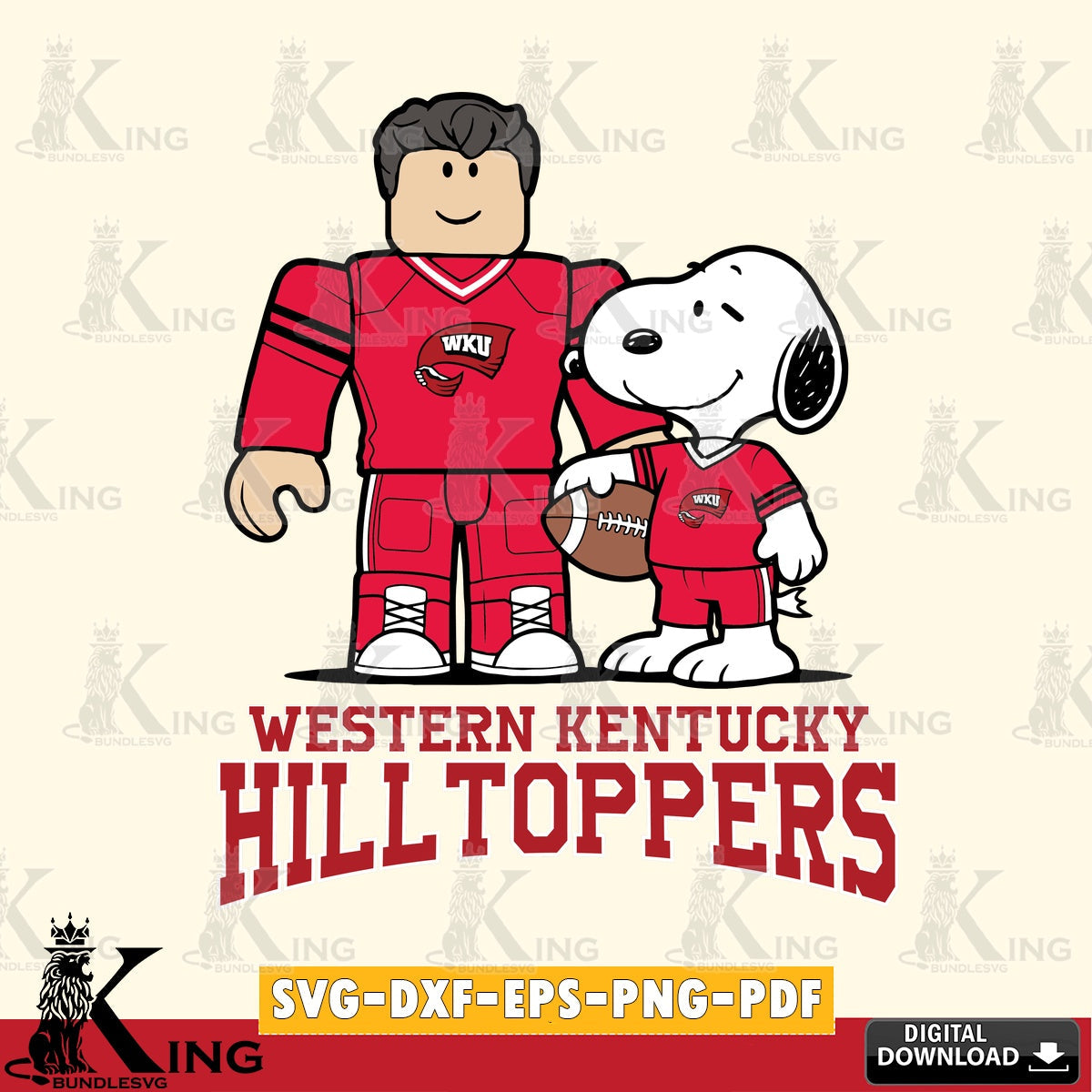 Western Kentucky Hilltoppers Roblox & Snoopy Football SVG file , NCAA Cricut, File cut , Digital Download , PDF File