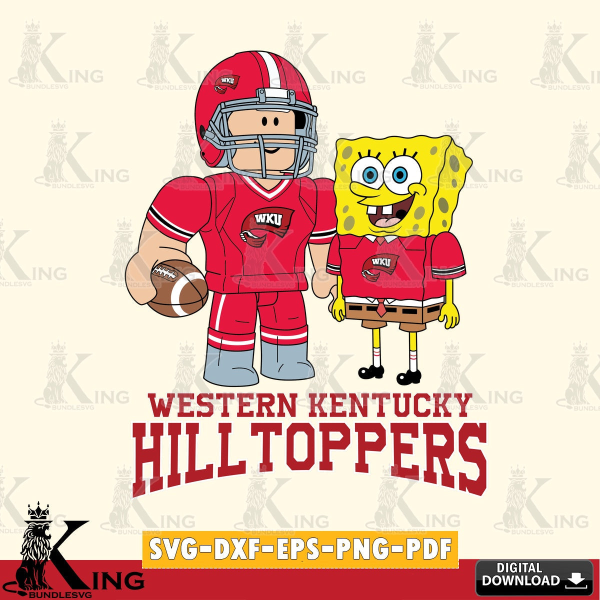 Western Kentucky Hilltoppers Roblox & Spongebob Football SVG file , NCAA Cricut, File cut , Digital Download , PDF File