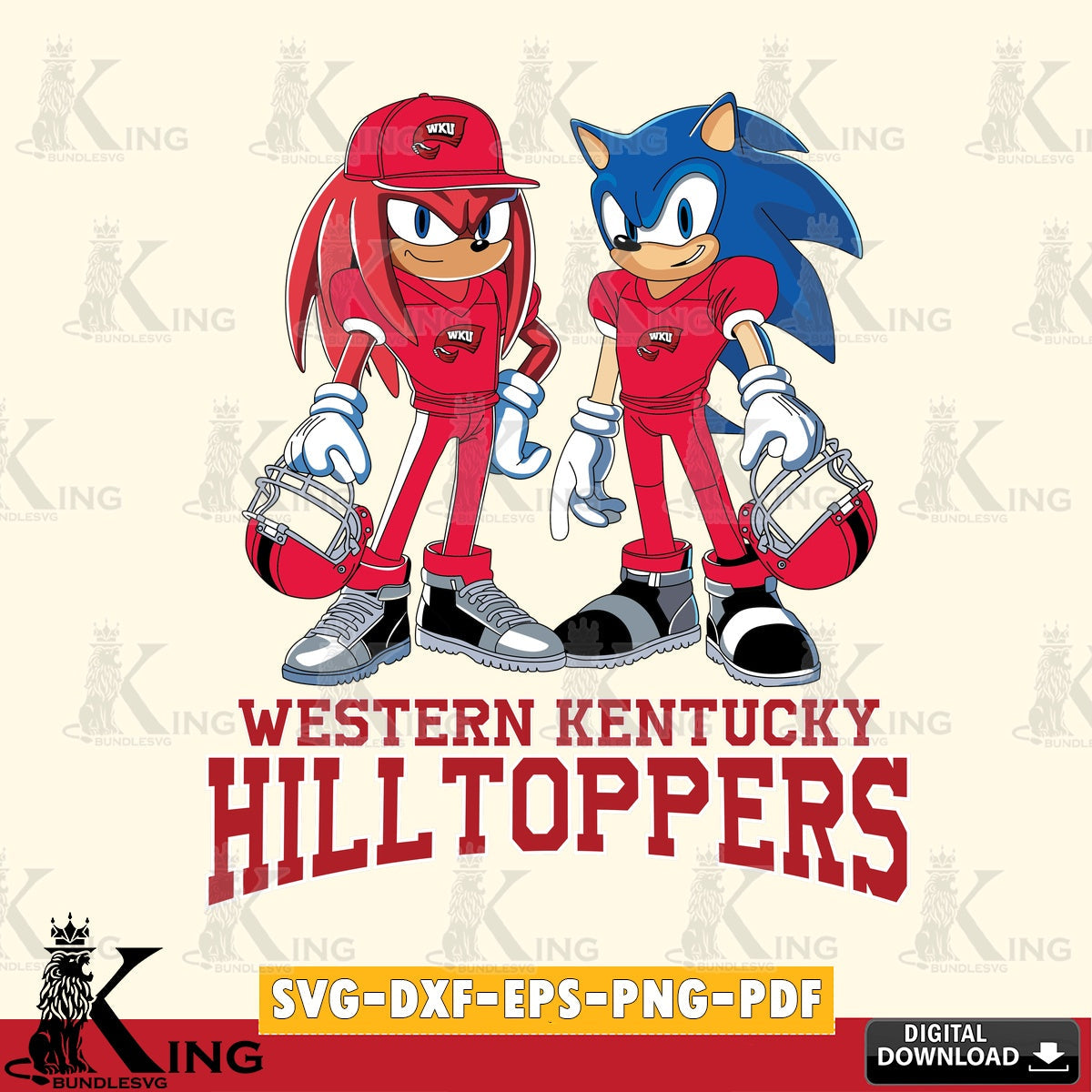 Western Kentucky Hilltoppers Sonic And Knuckles Player Football SVG file, Vector , Digital Download , PDF File , Instant Download
