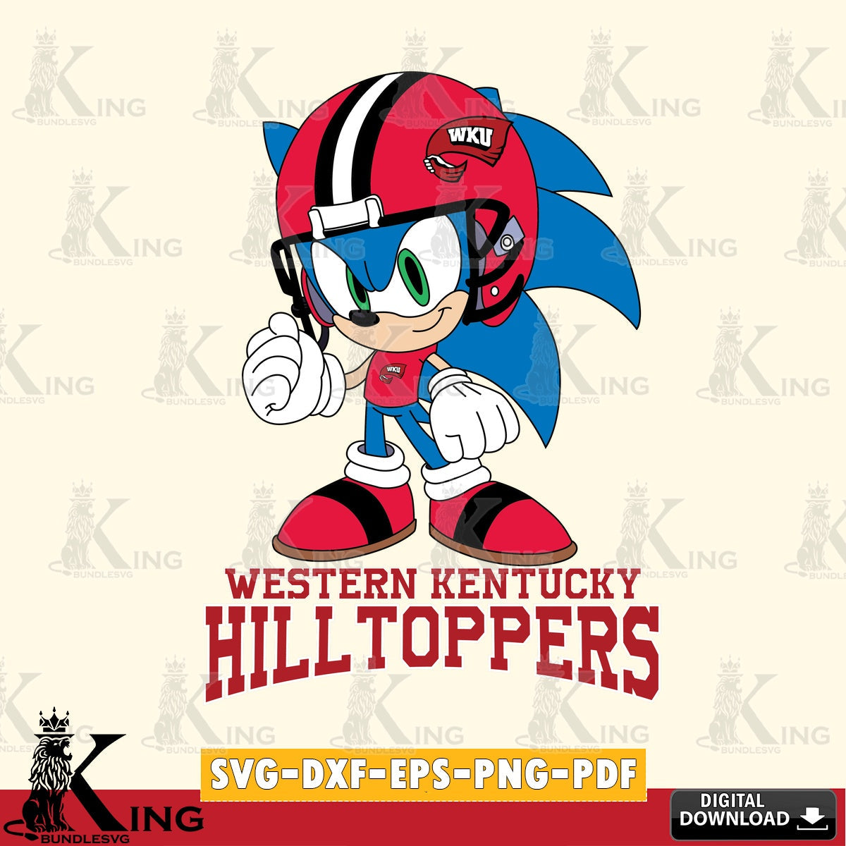 Modern graphic depicting the Western Kentucky Hilltoppers Sonic Football Mascot crafting file for iron-on transfer and vinyl