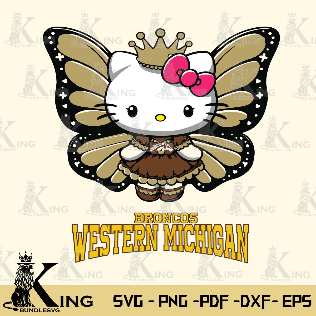 Western Michigan Broncos Kitty Wings & Flowers Svg Eps Dxf Png File, Digital Download