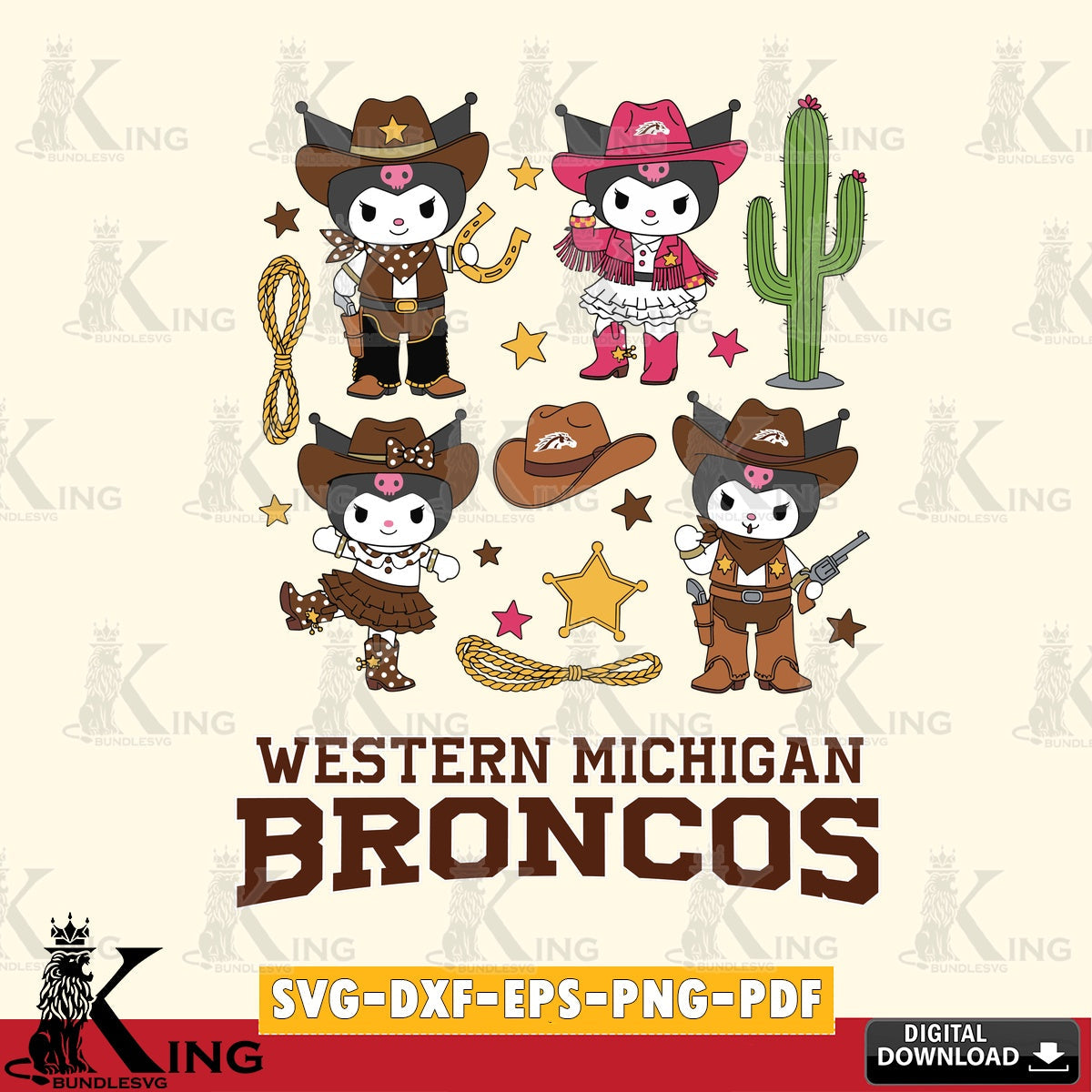 Western Michigan Broncos Kuromi Cowboy Western SVG file, Cricut, Cut file , Digital Download , Instant Download, Sanrio svg, Clipart