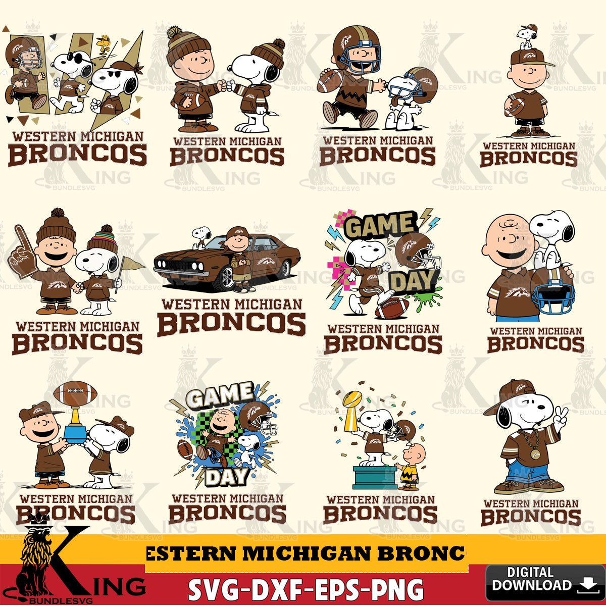 Western Michigan Broncos Peanuts Football NCAA Bundle SVG, Cricut, Cut file , Digital Download , Instant Download, Peanuts svg, NCAA svg, Football svg, Sport svg