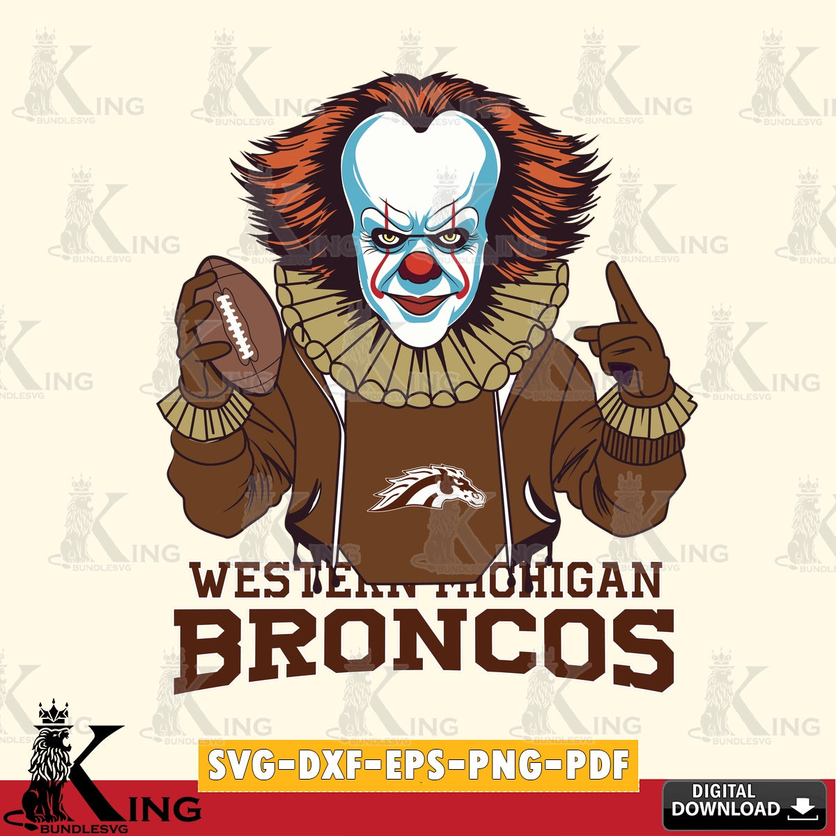 Beautiful illustration of Western Michigan Broncos Pennywise football player, vector illustration for POD merchandise and apparel