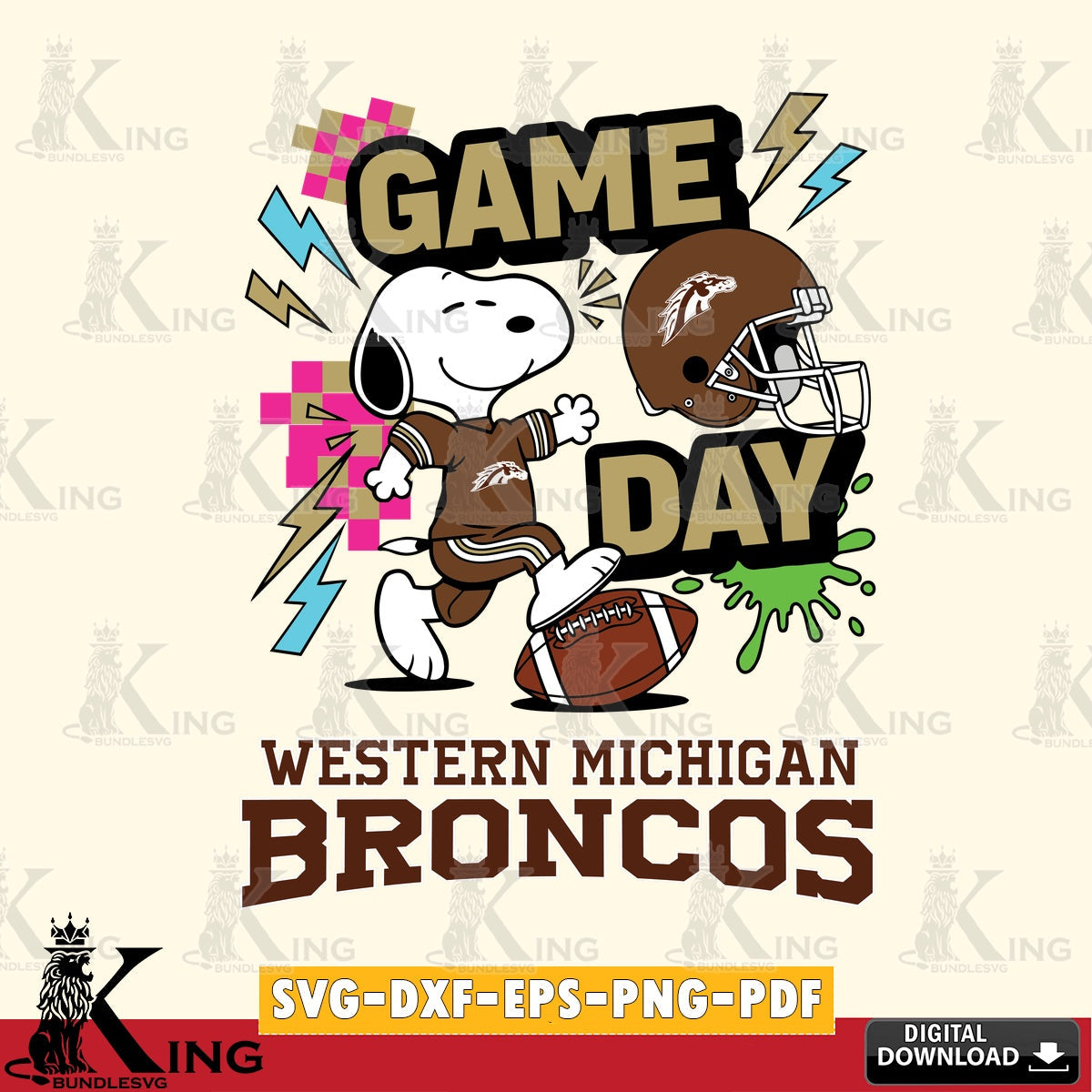 Western Michigan Broncos Snoopy Game day SVG, Cricut, Cut file , Digital Download , Instant Download, Peanuts svg, NCAA svg, Football svg, Sport svg