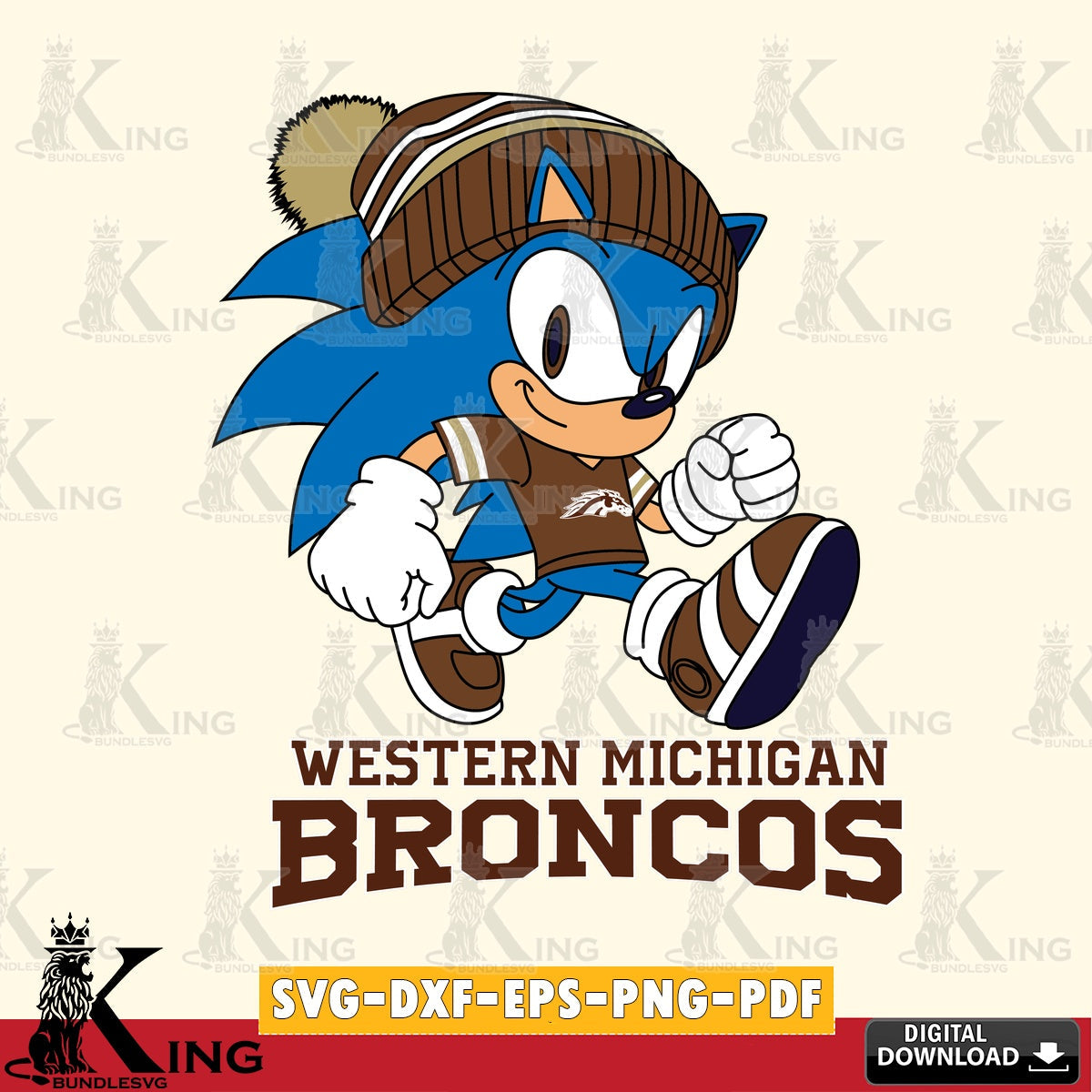 High-quality graphic of Western Michigan Broncos Sonic Football PNG clipart for sublimation printing and graphic design