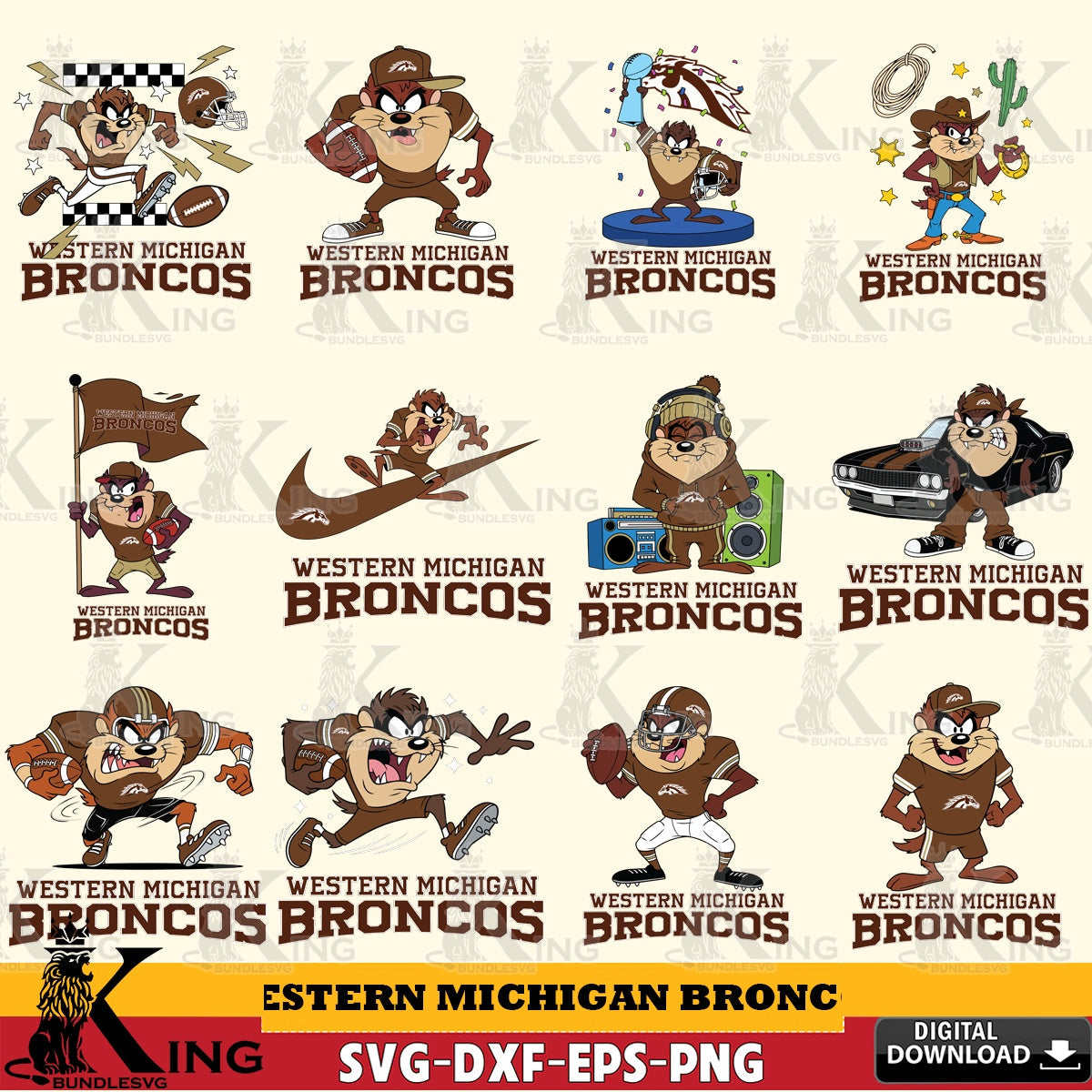 Western Michigan Broncos Taz Football NCAA Bundle SVG file, Cut file , Digital Download , Instant Download, Taz svg, NCAA svg