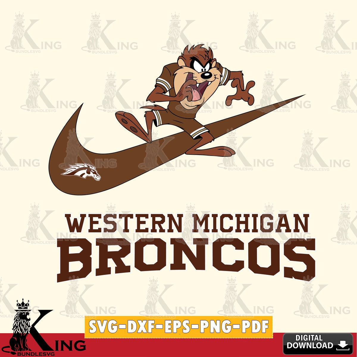 Western Michigan Broncos Taz Football Nike SVG file, Cut file , Digital Download , Instant Download, Taz svg, NCAA svg