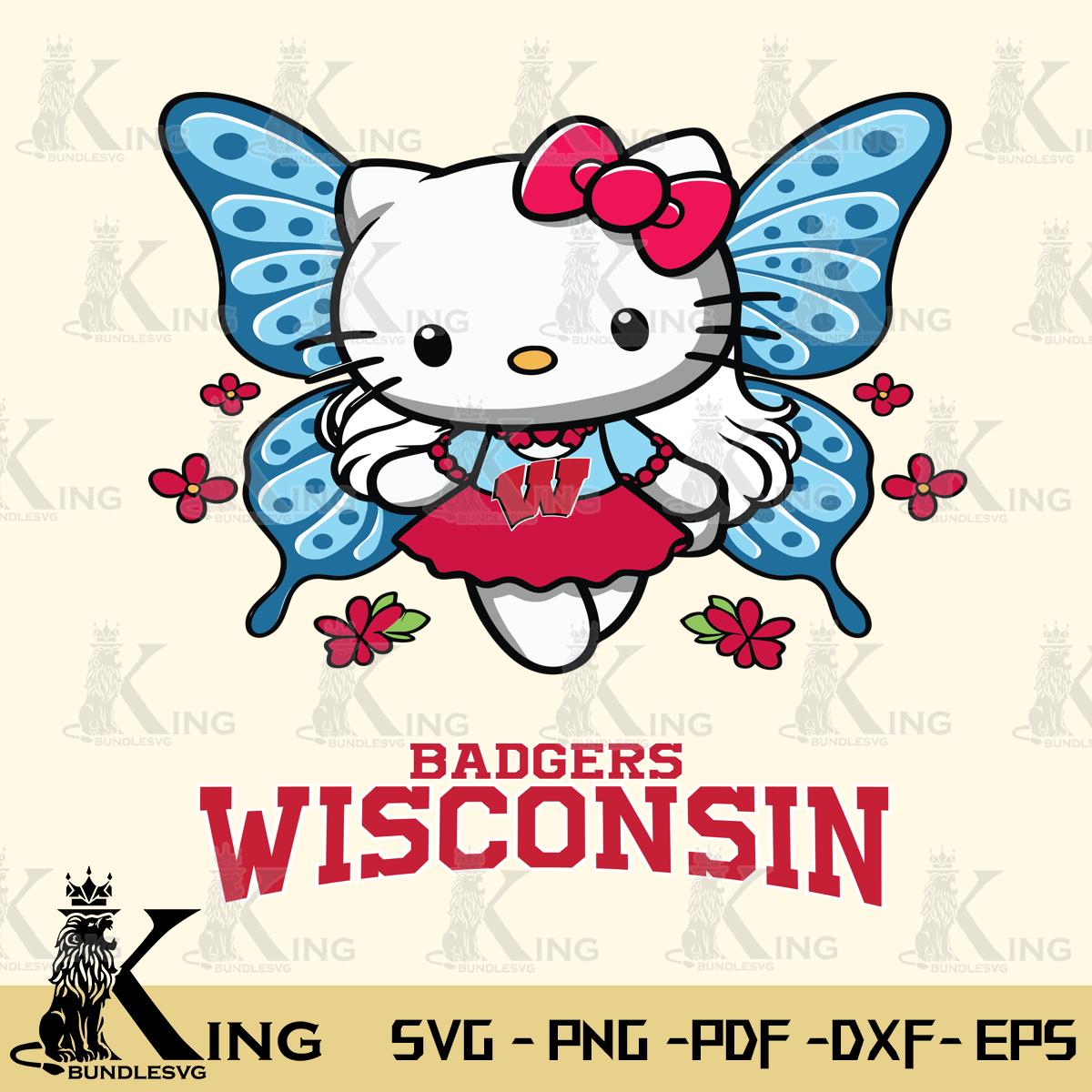 Wisconsin Badgers Butterfly Kitty Charm Svg Eps Dxf Png File, Digital Download