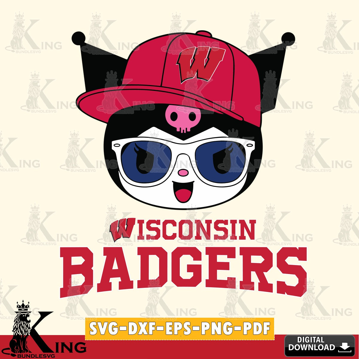 Wisconsin Badgers Kuromi Football Cool SVG file, Cricut, Cut file , Digital Download , Instant Download, Sanrio svg, Clipart