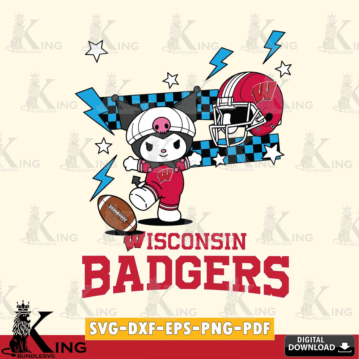 Wisconsin Badgers Kuromi Game Day SVG file, Cricut, Cut file , Digital Download , Instant Download, Sanrio svg, Clipart