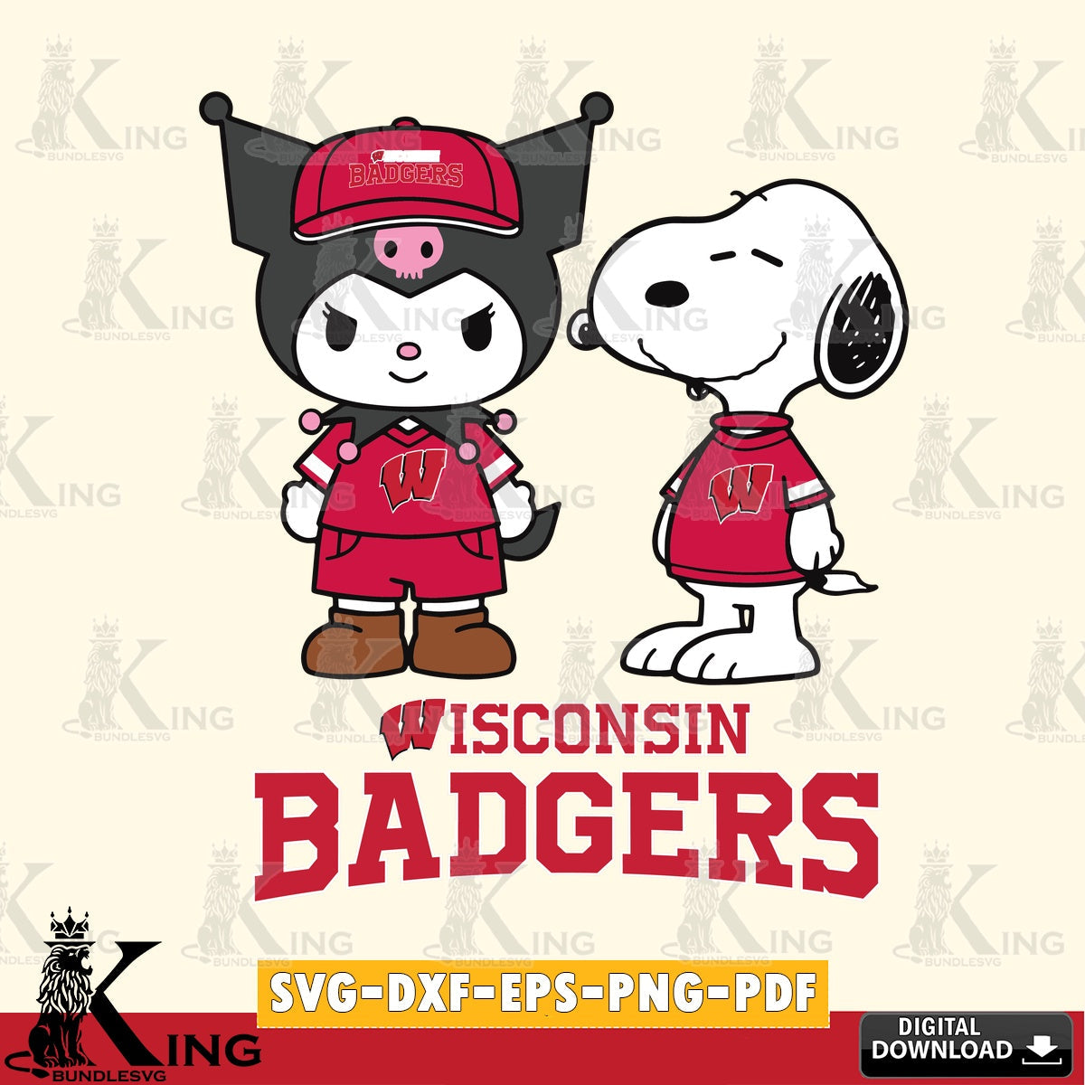 Wisconsin Badgers Kuromi Snoopy Football SVG file, Cricut, Cut file , Digital Download , Instant Download, Sanrio svg, Clipart