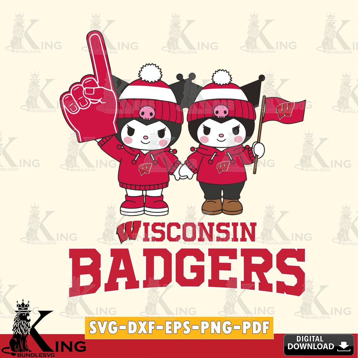 Wisconsin Badgers Kuromi rugby Fan SVG file, Cricut, Cut file , Digital Download , Instant Download, Sanrio svg, Clipart