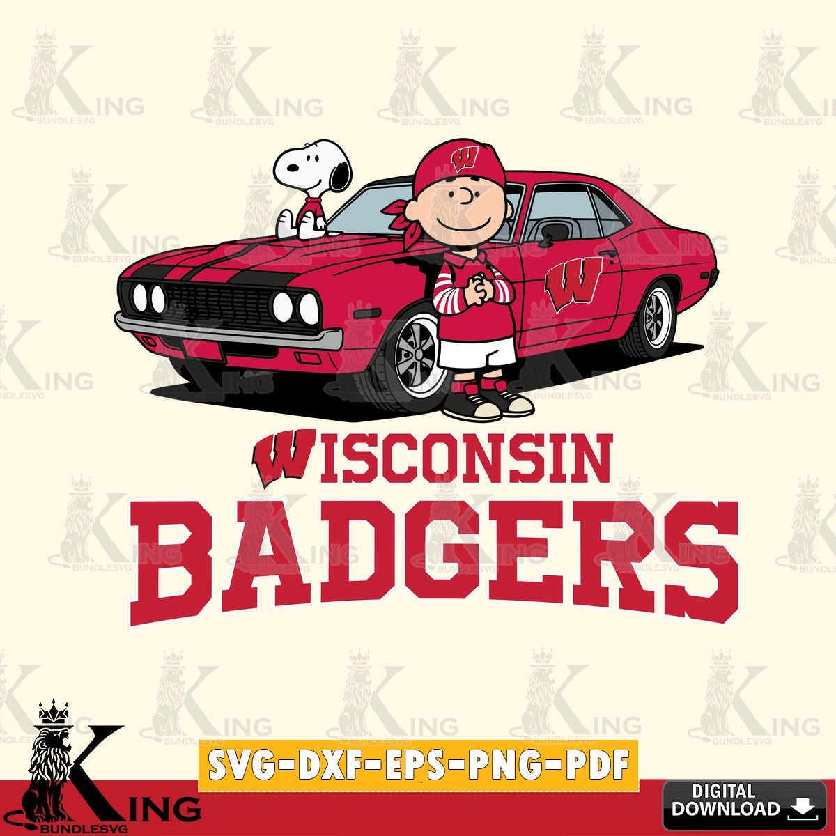Wisconsin Badgers Peanuts Muscle Car SVG, Cricut, Cut file , Digital Download , Instant Download, Peanuts svg, NCAA svg, Football svg, Sport svg