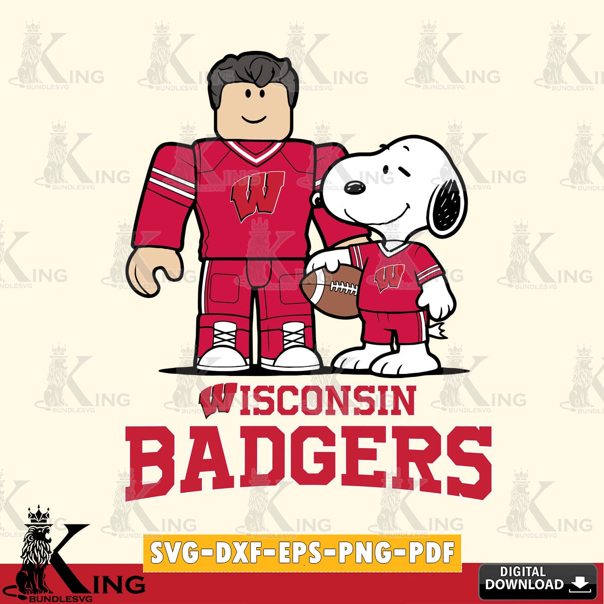 Wisconsin Badgers Roblox & Snoopy Football SVG file , NCAA Cricut, File cut , Digital Download , PDF File