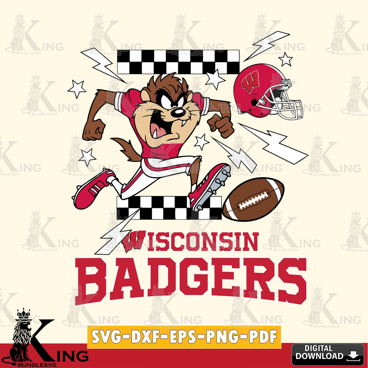 Wisconsin Badgers Taz Football Lightning SVG file, Cut file , Digital Download , Instant Download, Taz svg, NCAA svg