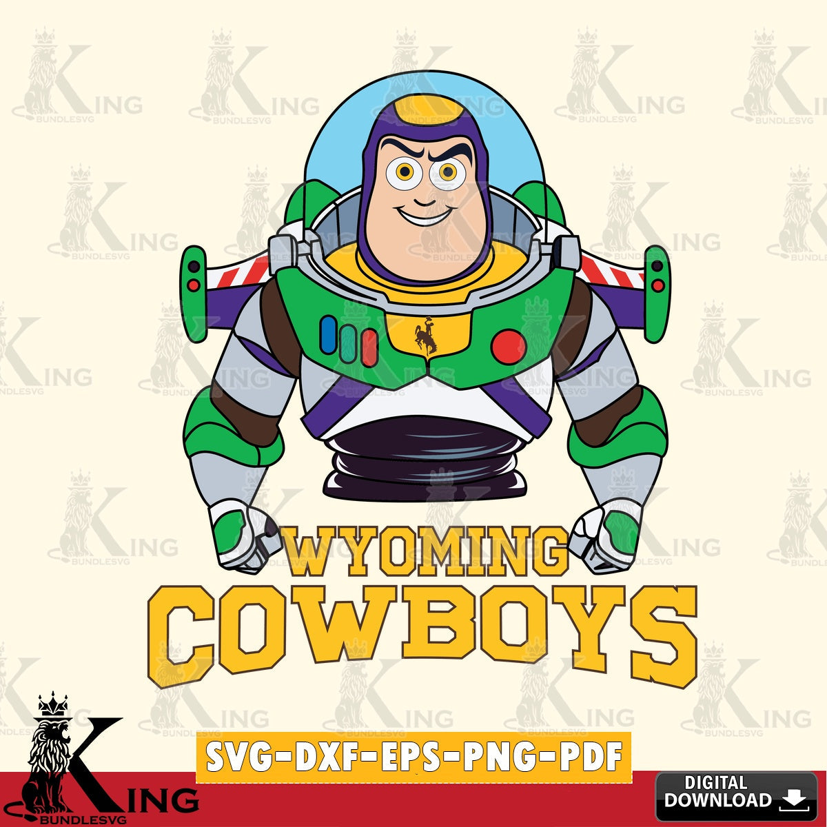 Printable art of Wyoming Cowboys Buzz Lightyear Football, NCAA file cut, digital file for silhouette cameo and cricut projects.