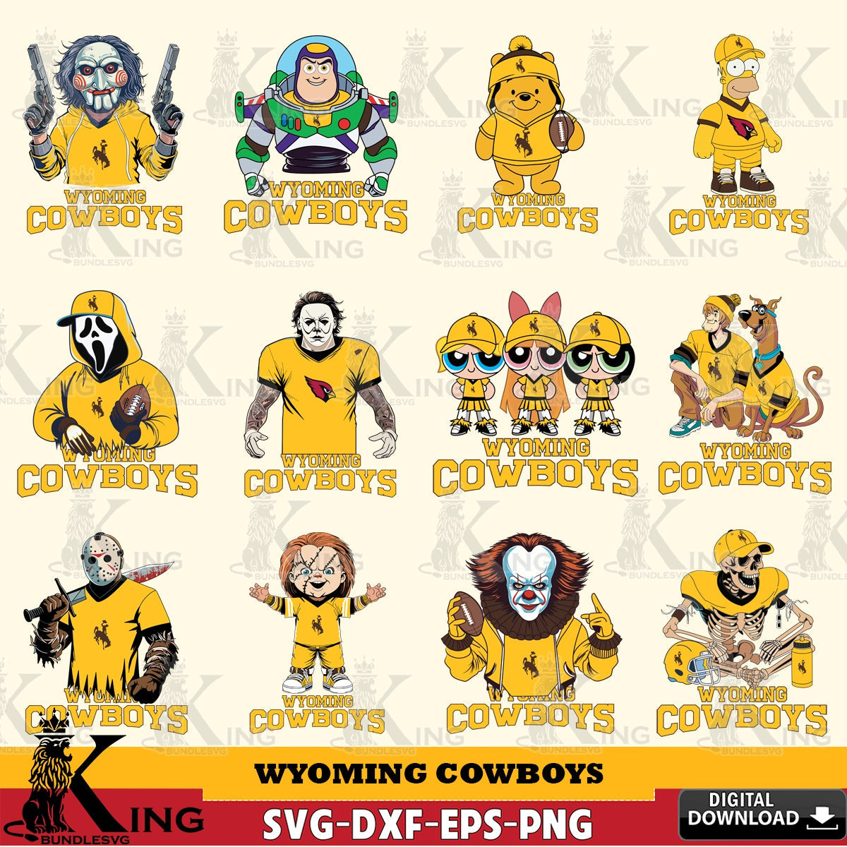 Variety pack of Wyoming Cowboys Cartoon Football NCAA Bundle digital download for Cricut Maker and paper crafts