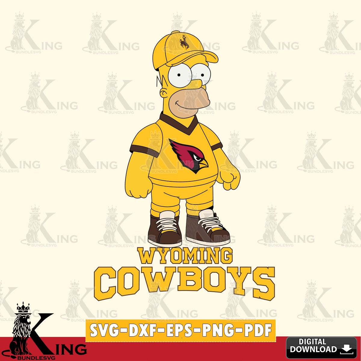 Creative design featuring Wyoming Cowboys Homer Simpson football PNG clipart for sublimation printing and graphic design