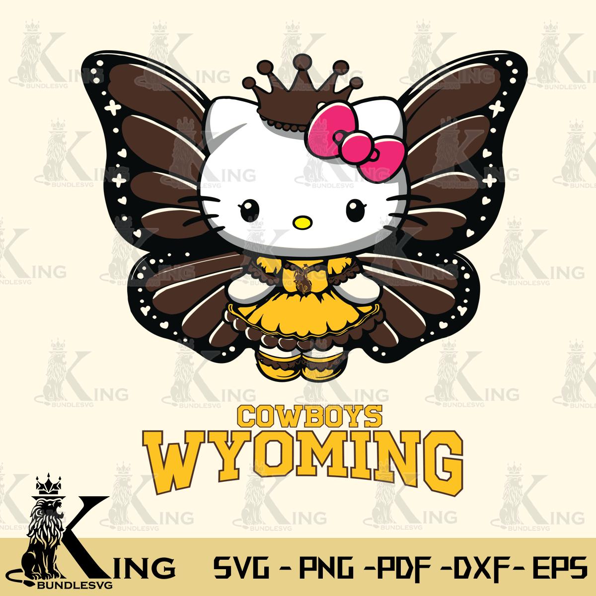 Wyoming Cowboys Kitty Wings & Flowers Svg Eps Dxf Png File, Digital Download