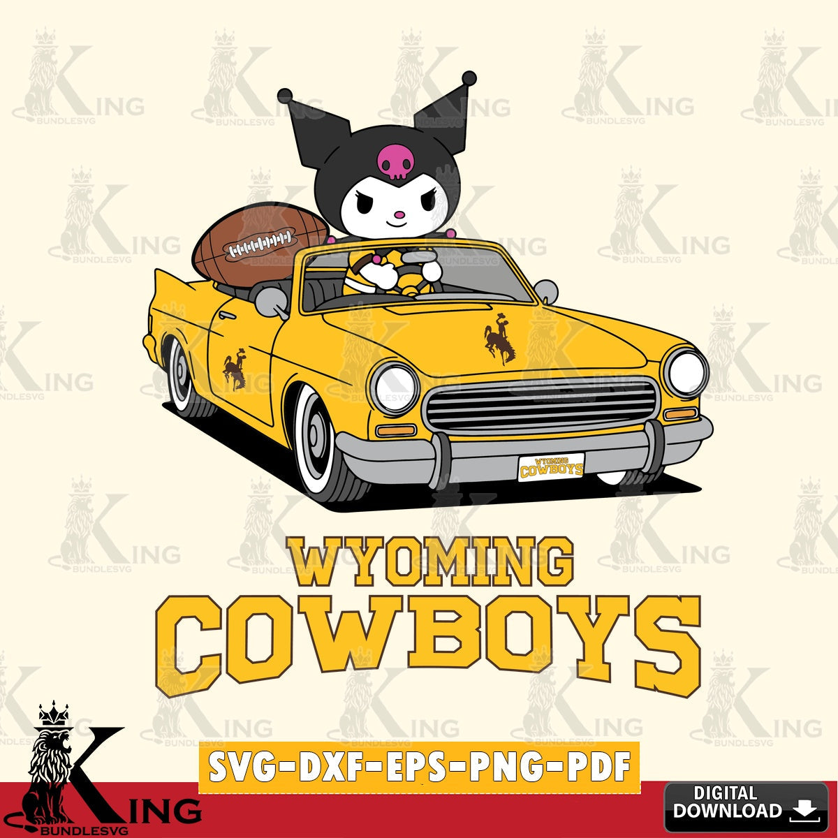 Wyoming Cowboys Kuromi Car Football Game SVG file, Cricut, Cut file , Digital Download , Instant Download, Sanrio svg, Clipart