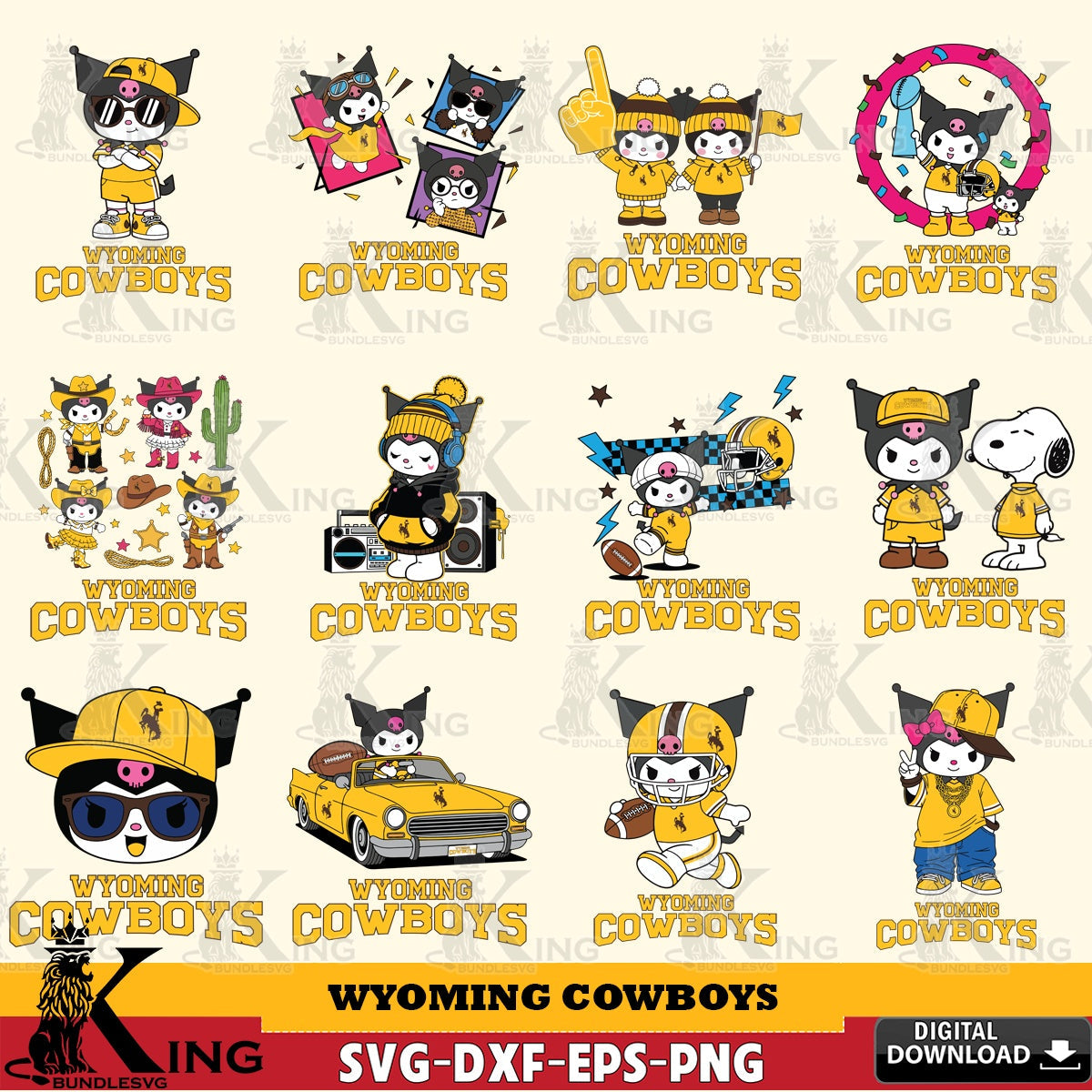 Wyoming Cowboys Kuromi Football Jersey NCAA Bundle SVG file, Cricut, Cut file , Digital Download , Instant Download, Sanrio svg, Clipart