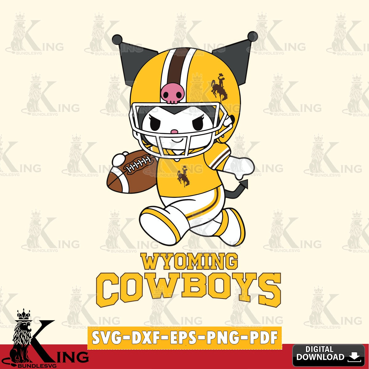 Wyoming Cowboys Kuromi Football Run SVG file, Cricut, Cut file , Digital Download , Instant Download, Sanrio svg, Clipart