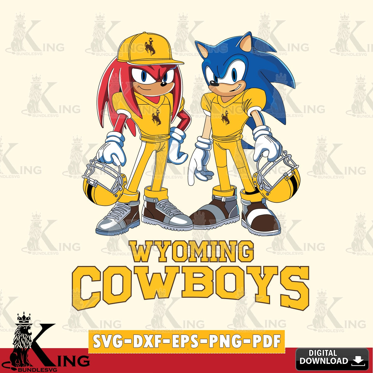 High-quality graphic of Wyoming Cowboys Sonic and Knuckles football player vector art for engraving, cutting, and printing