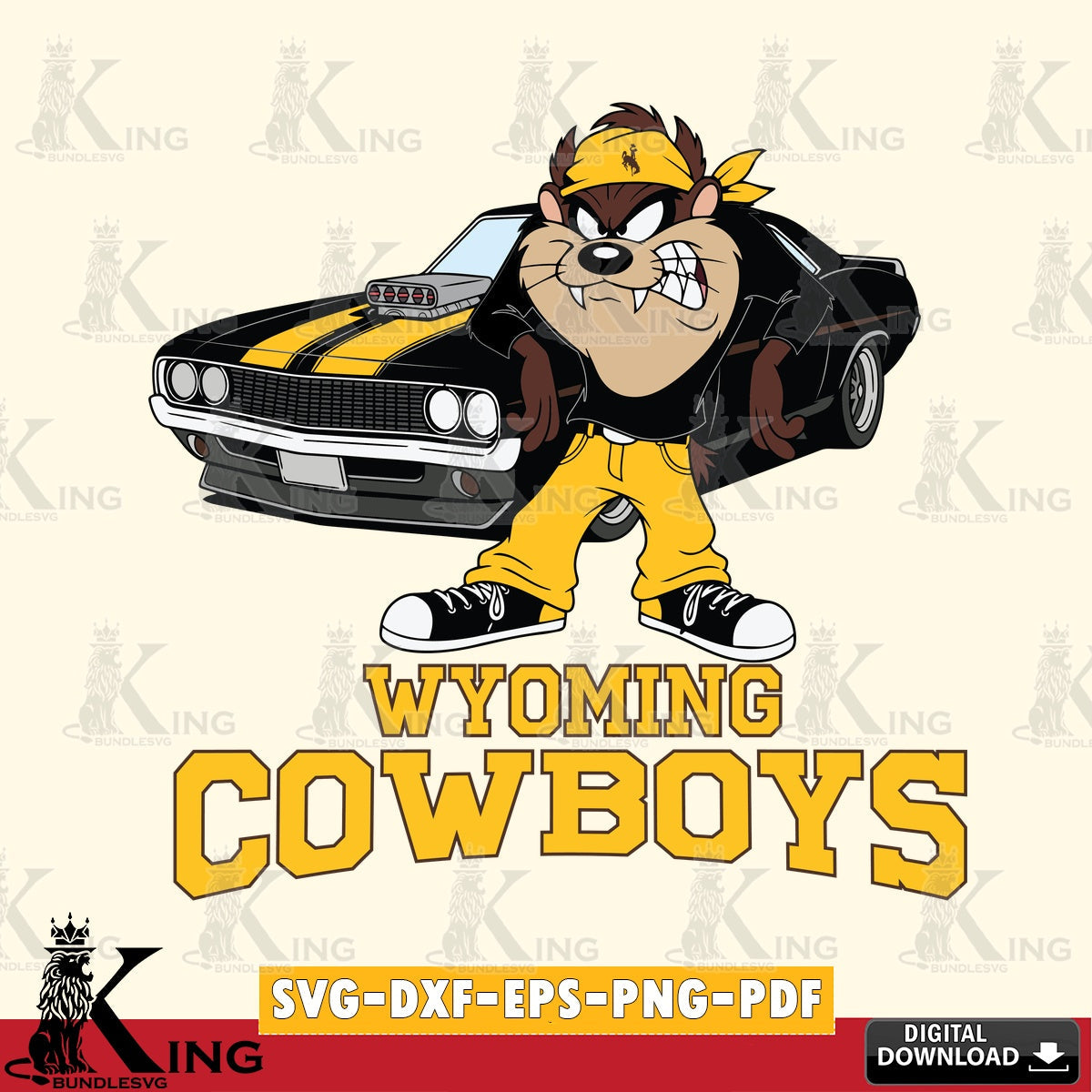 Wyoming Cowboys Taz Racing Car SVG file, Cut file , Digital Download , Instant Download, Taz svg, NCAA svg